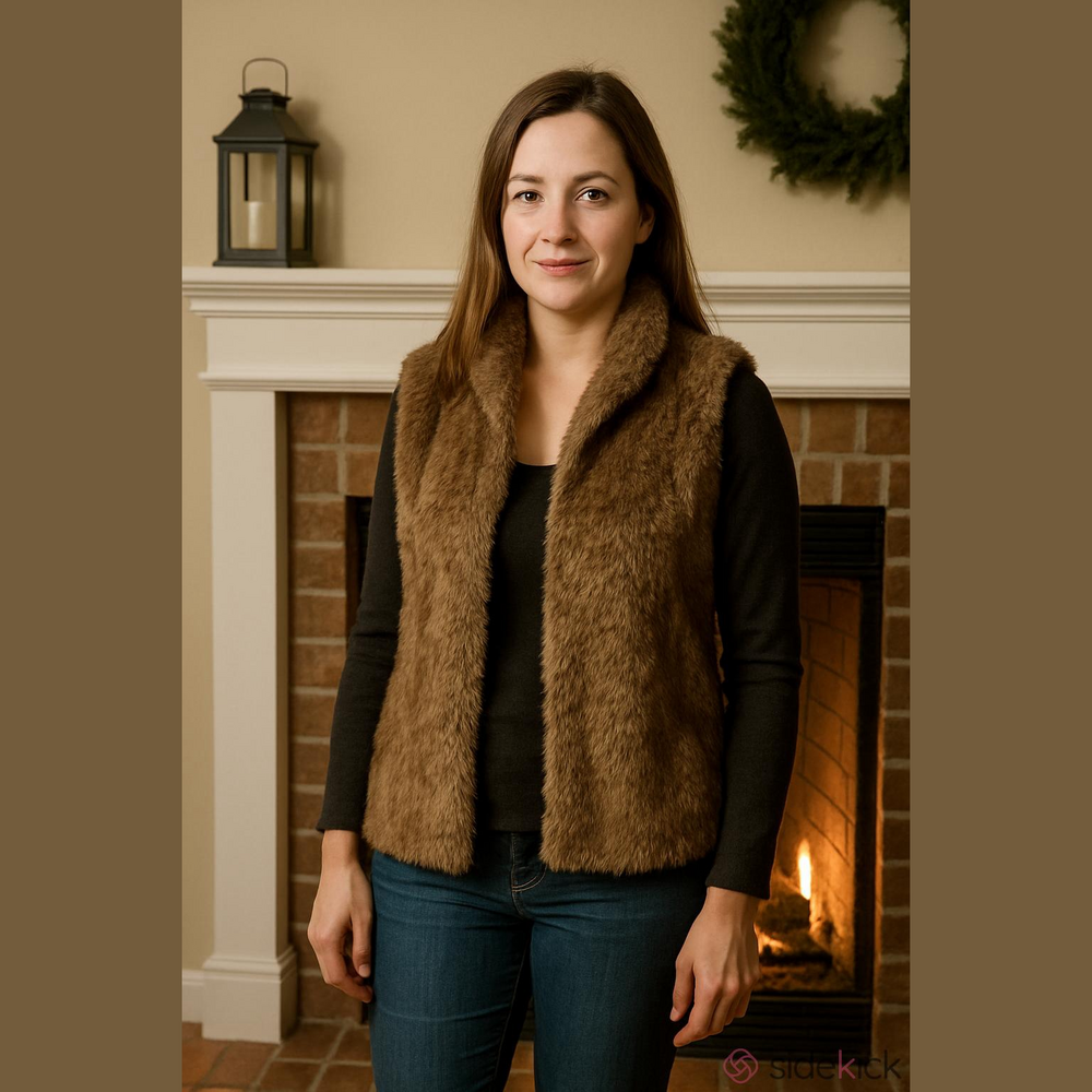 Garnet Hill Faux Fur Vest Brown Gold Small